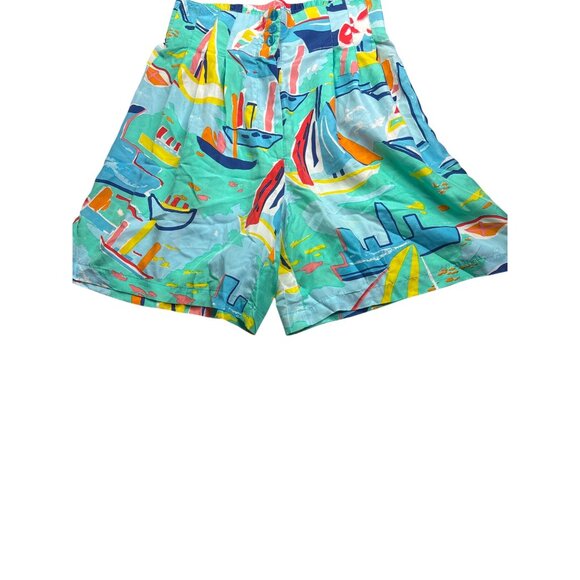 Oscar De La Renta Expressions Womens Silk Shorts Colorful Sailboat Print Elastic - Picture 3 of 6
